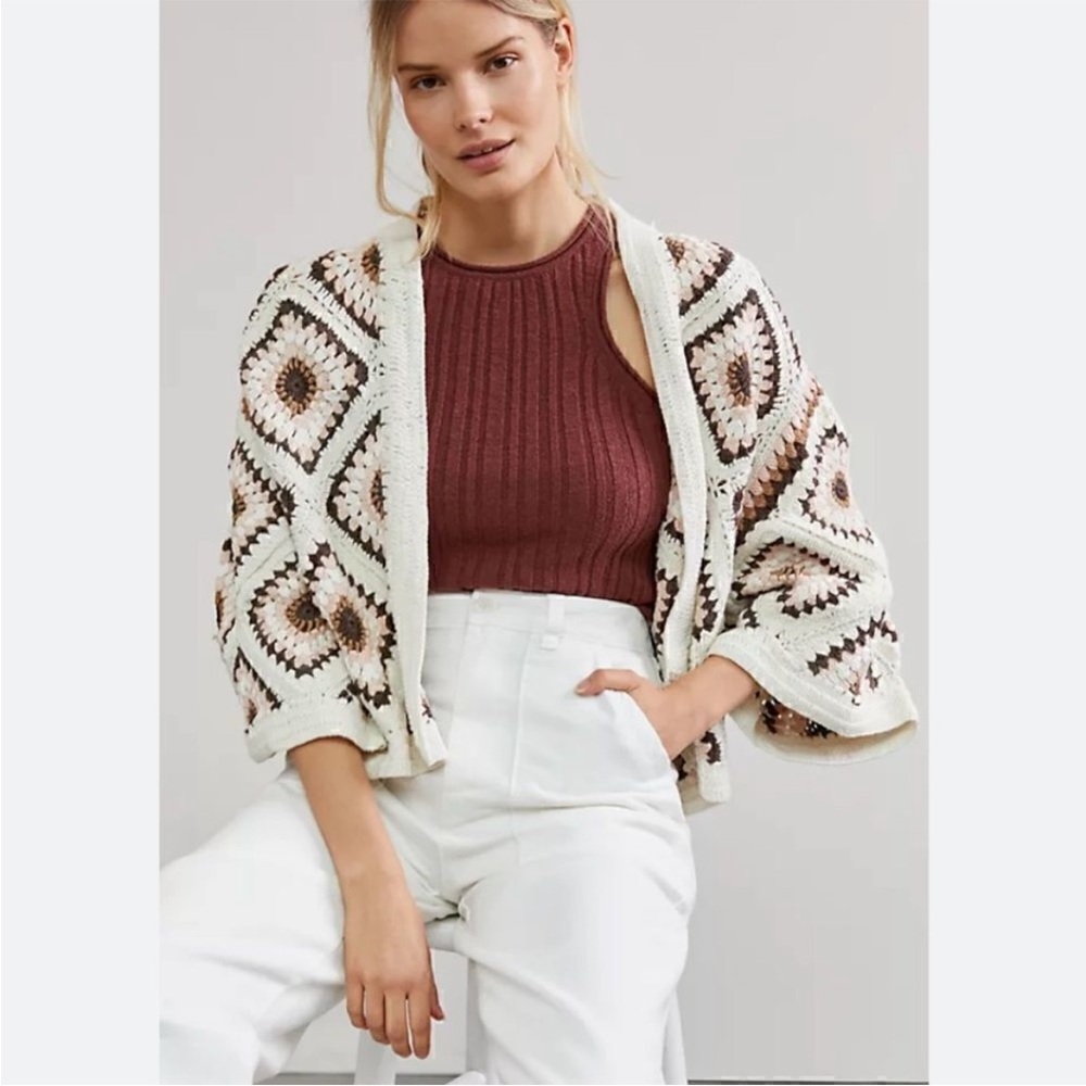 Anthropologie Anderson & Lauth Amber Crochet Cardigan Cotton